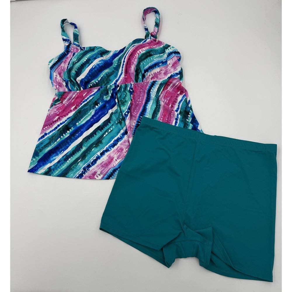 Swimsuits For All Women’s 2 Piece Tankini Bike Shorts Rainbow Stripe Size 12 New - Picture 1 of 8
